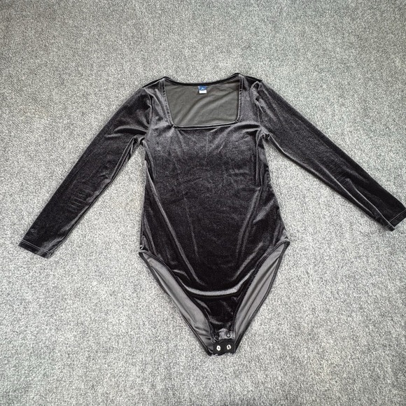 Old Navy Bodysuit XL Gray‎ Velour Square Neck Minimalist Y2K Layering Essential - Picture 1 of 15